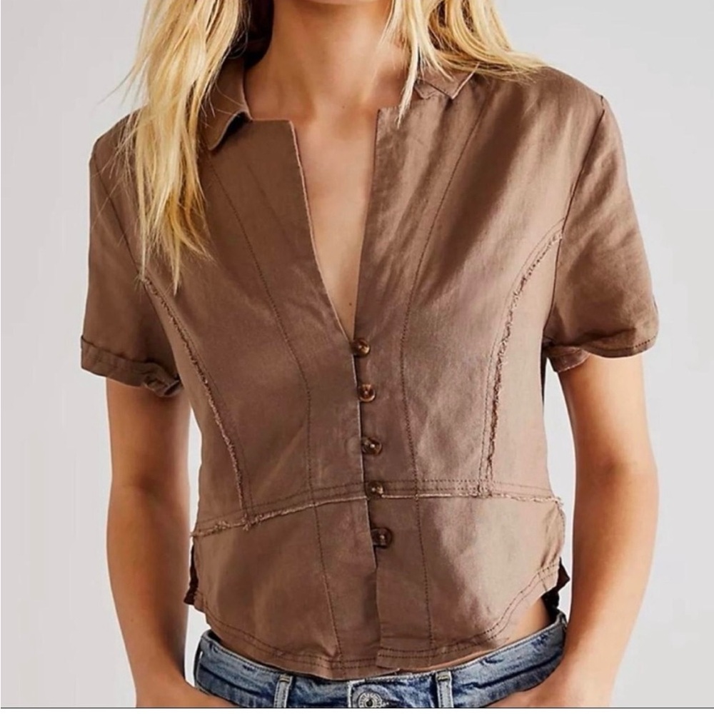 Free People Annabelle Linen Shirt - Mocha